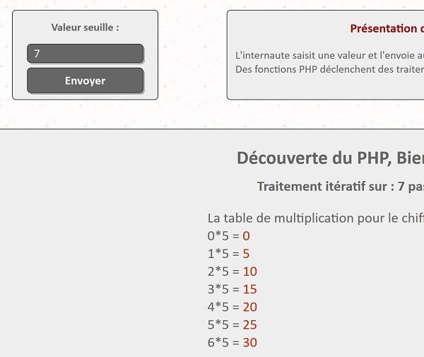 Traitements récursifs bornés en PHP sur réception de valeurs transmises par le client en Javascript