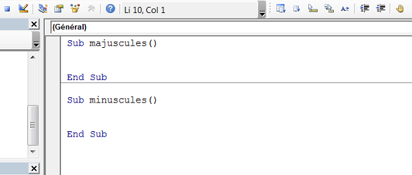 Procédures VBA Excel majuscules et minuscules