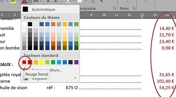 Appliquer couleur à tous les textes dans la colonne en un seul clic avec Word