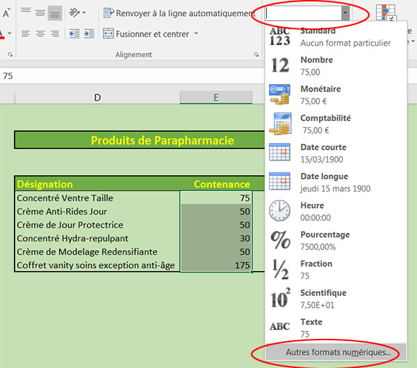 Les formats numériques du ruban Excel