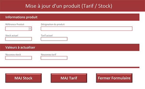 Formulaire Access pour mettre à jour les prix et stocks des articles en commande