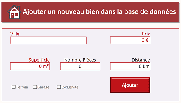 Formulaire Access pour insérer de nouveaux biens immobiliers en base de données