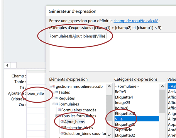Correspondance dynamique entre un champ de requête Ajout et un contrôle de formulaire Access