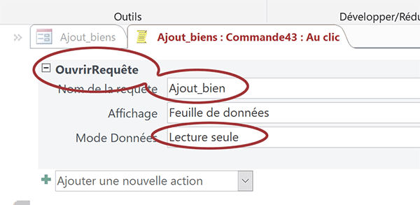 Paramétrer requête Access pour exécuter requête Ajout au clic sur bouton de formulaire