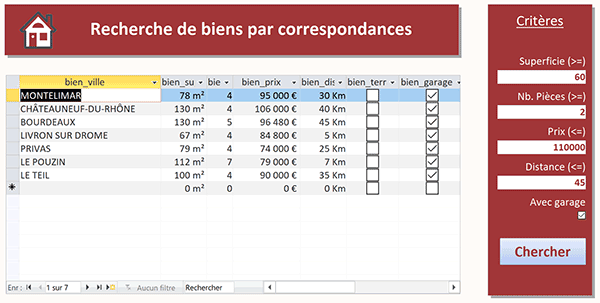 Application Access pour gérer les offres immobilières avec un formulaire