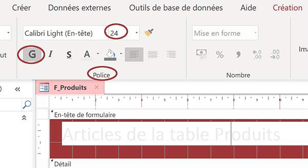 Régler les attributs de texte du formulaire Access grâce au ruban contextuel Format