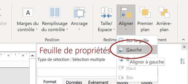 Aligner les contrôles de formulaire Access entre eux sur une même verticale