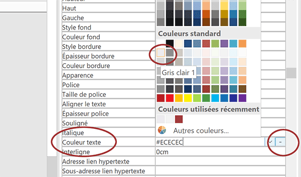 Modifier couleur titre formulaire Access avec la feuille de propriétés