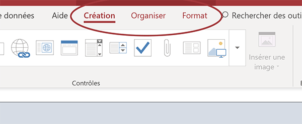 Rubans contextuels pour conception et organisation des formulaires Access