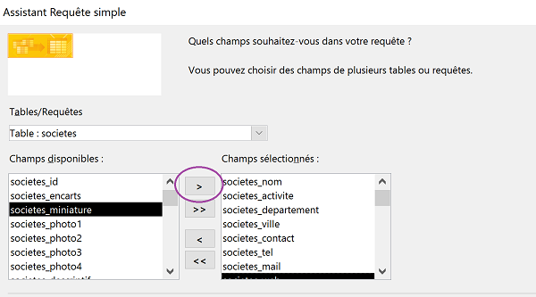 Requête sélection pour filtrer données de base avec assistant