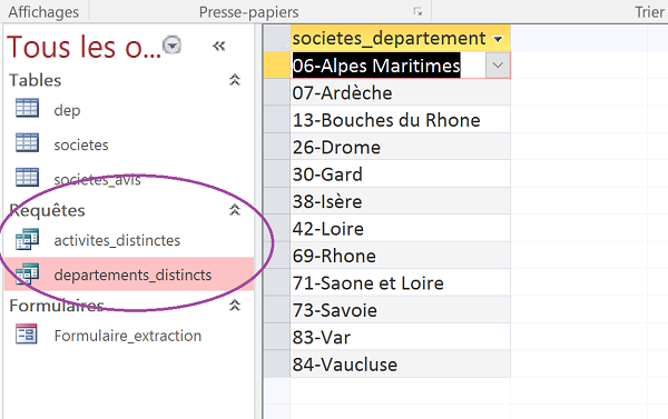 Extraction sans doublon dans base de données Access