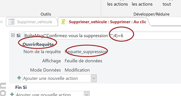 Macro Access exécutant requête suppression si utilisateur a cliqué sur bouton de confirmation dans la boîte de dialogue