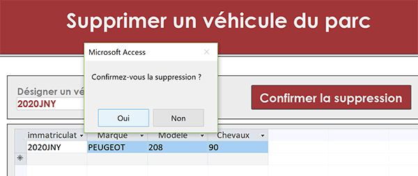 Boîte de dialogue sur formulaire Access pour demander confirmation suppression enregistrement