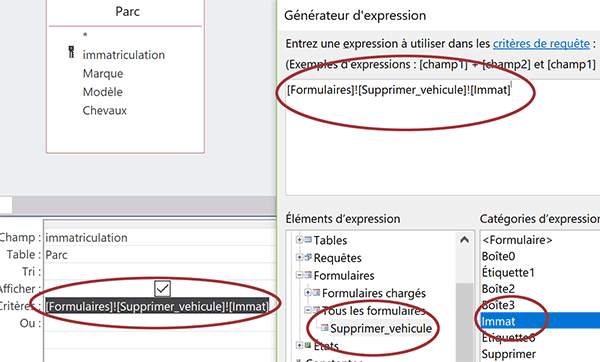 Expression Access pour relier dynamiquement liste déroulante du formulaire et critère de requête sélection