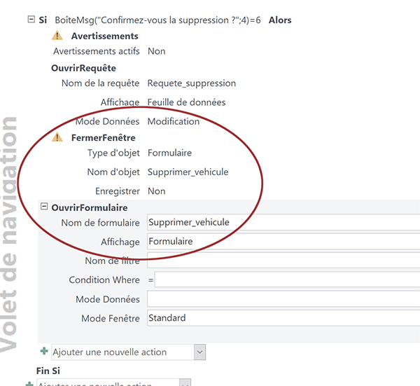 Actualiser affichage du formulaire Access par actions de macro après suppression enregistrement