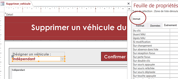 Feuille de propriétés pour paramétrer les contrôles de formulaire Access