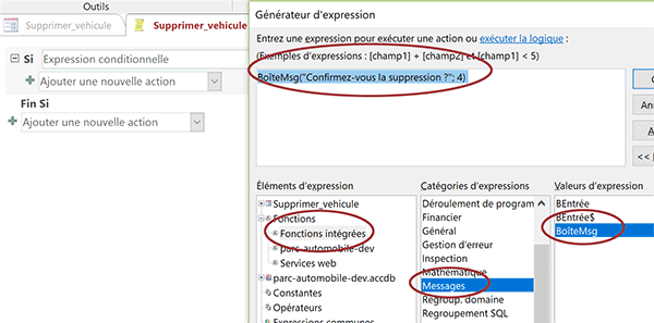 Communiquer avec utilisateur du formulaire Access par boîte de dialogue de macro attendant une réponse