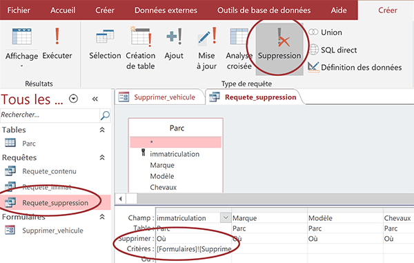 Transformer requête sélection en requête suppression dynamique sur ordre du bouton du formulaire Access