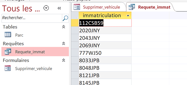 Requête sélection Access pour extraire tous les identifiants de la table à charger dans une liste déroulante