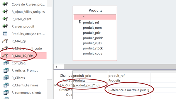 Requête Access paramétrée pour actualiser les prix des articles selon la référence renseignée