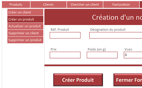 Formulaire Access à développer pour créer de nouveaux produits
