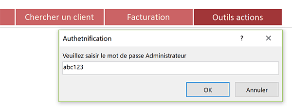 Mot de passe administrateur requis pour accéder aux formulaie Access Actions