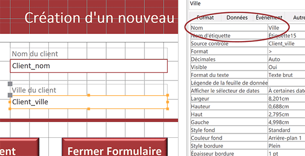 Consulter les noms des contrôles sur formulaire Access grâce à la feuille de propriétés