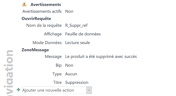 Actions de macro Access pour supprimer un produit de la table au clic sur un bouton de formulaire