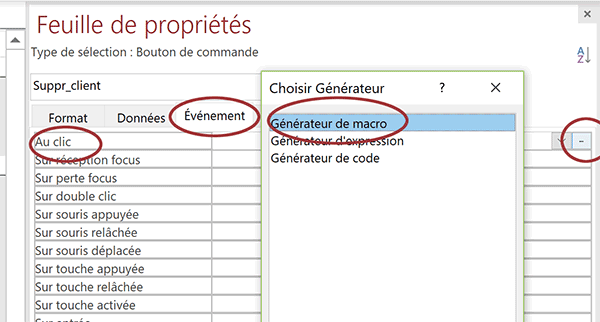 Appeler générateur de macro au clic sur le bouton de suppression du formulaire Access