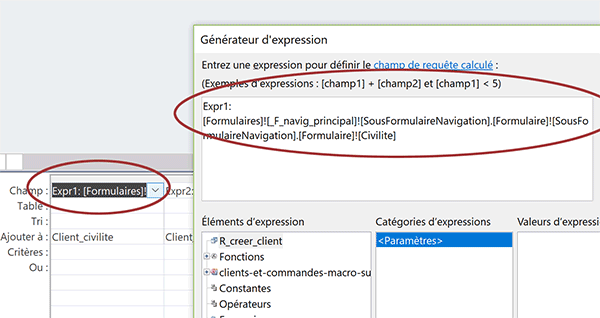 Expression de correspondance entre requête dynamique et sous formulaire Access imbriqué dans navigation à onglets