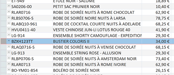 Table Access des articles pour suppression par formulaire de navigation