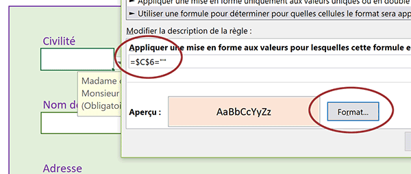 Contrôler saisie vide par mise en forme conditionnelle Excel