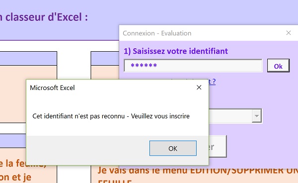 Sécurité VBA Excel si échec authentification après connexion aux données de base Access