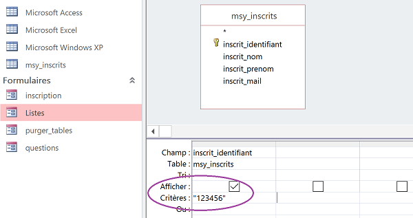 Créer requête sélection Access pour syntaxe SQL dans code VBA