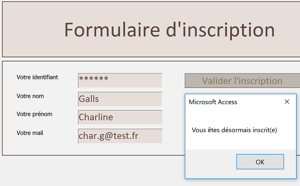 Formulaire inscription Access, ajout enregistrements dans table en VBA