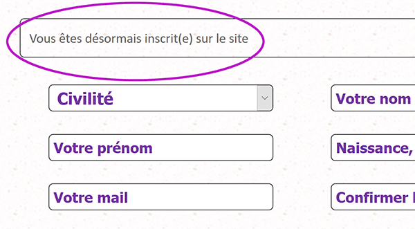 Message confirmation inscription en base de données depuis formulaire Web Php