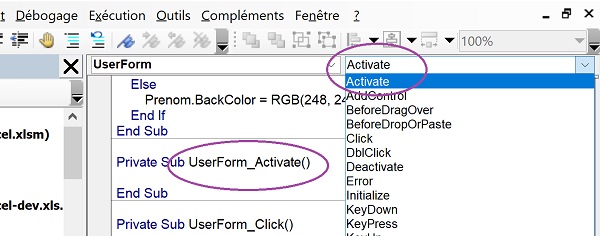 Gérer évènement VBA ouverture formulaire Excel pour déclencher actions