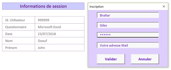 Formulaire inscription VBA Excel pour inscription en base de données externe