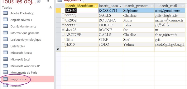 Base de données Access pour inscription des candidats depuis formulaire VBA Excel