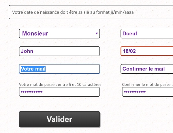 Contrôle instantané de la validité de la date en Javascript dans formulaire de saisie Internet