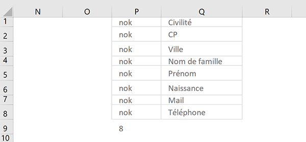 Calculs conditionnels Excel pour repérer les champs vides dans formulaire inscription