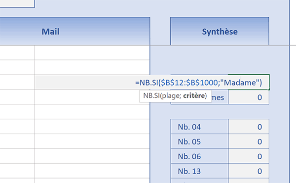 Calculs Excel de synthèse pour compter les enregistrements insérés avec formulaire inscription VBA