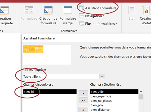 Construire formulaire Access pour ajout de données avec assistant