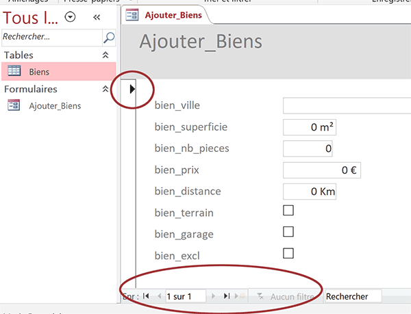 Formulaire Access pour créer de nouveaux enregistrements dans la table