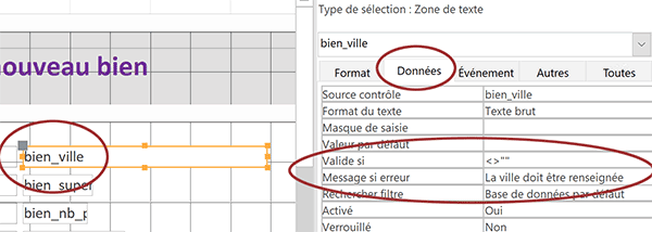 Règles de validité sur formulaire Access pour contrôler la saisie et déclencher alerte si erreur