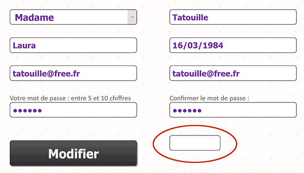 Formulaire Web Php de compte utilisateur authentifié