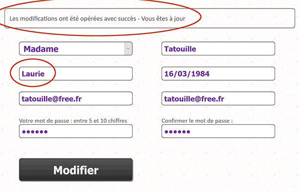 Actualiser les informations de compte internaute depuis formulaire Web par requête SQL exécutée par le code PHP