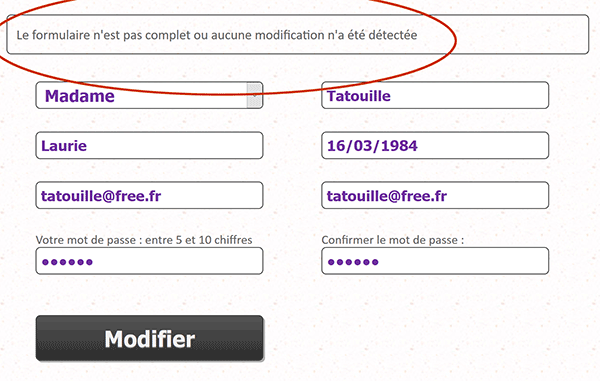 Mise à jour PHP non effectuée si aucune modification détectée par le code Javascript dans le formulaire Web