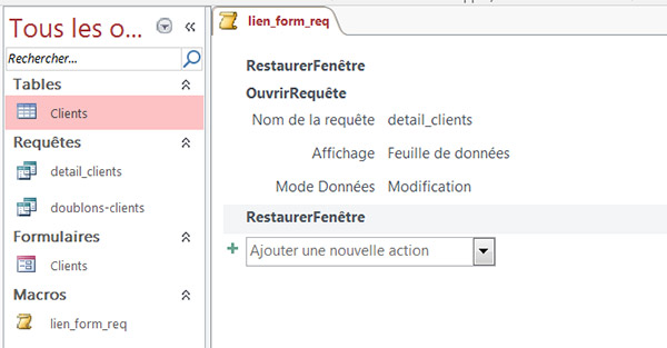 Actions macro lien formulaire avec requête