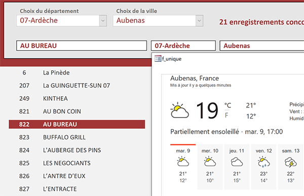 Formulaire Access page Internet de la météo